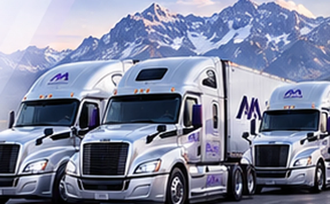 Illustration of several commercial trucks parked together